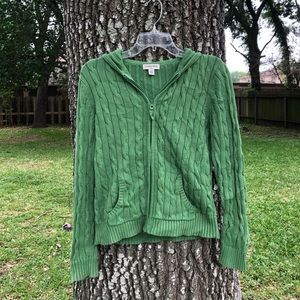 Light green cable knit zip up sweater/jacket